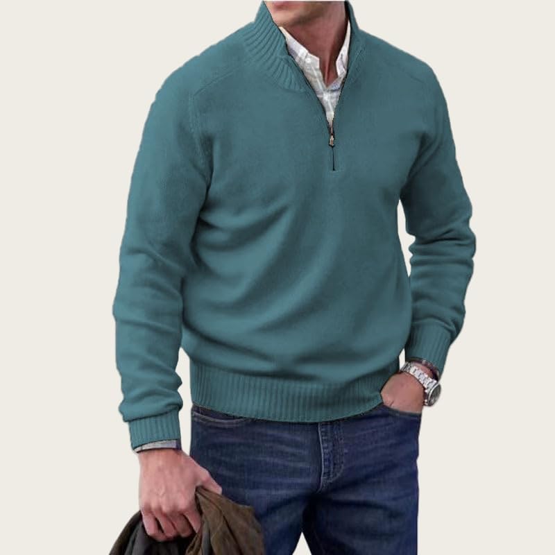 Mens Quarter Zip Basic Sweater, Solid Knitted Long Sleeve Pullover, Mock Neck, Slim Fit Polo Sweater for Men2