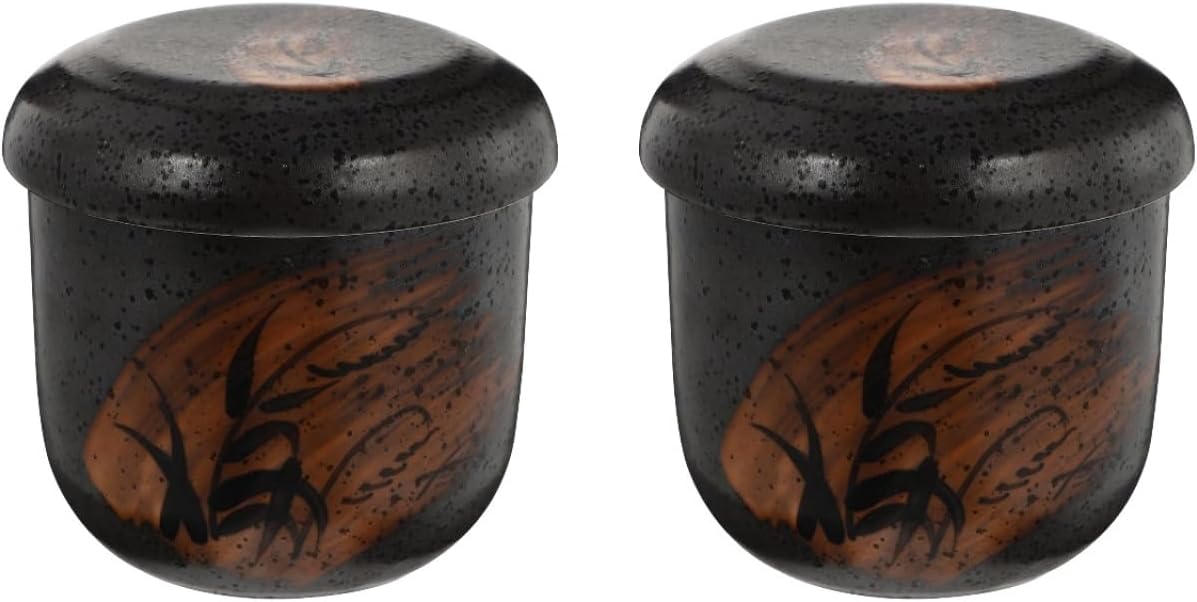 Hemoton Japanese Ceramic Soup Bowl with Lid 2-Piece Set 3.12 Inch Stew Pot for Egg Custard Chawanmushi Miso Soup Serving Dish Ideal for Kitchen and Dining