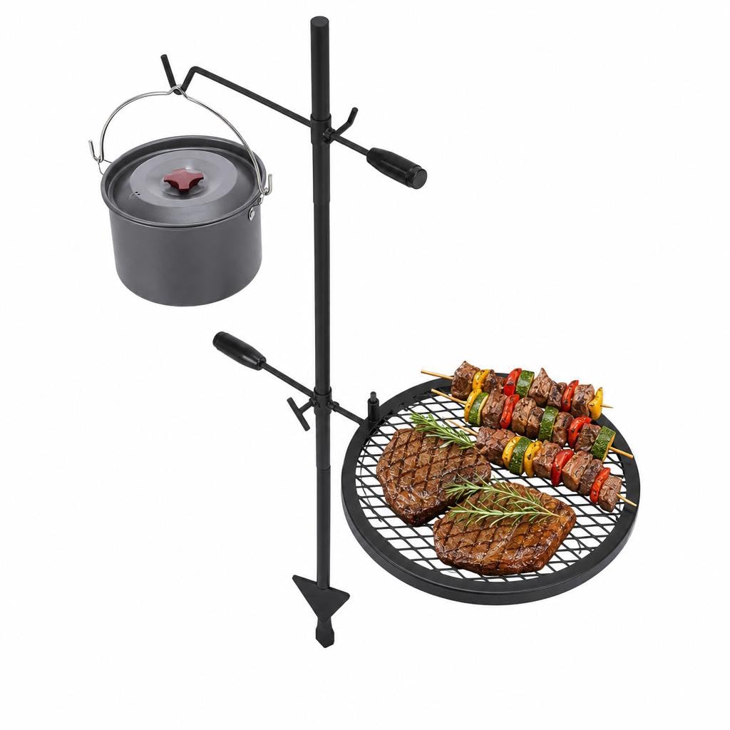 Aptliton Swivel Campfire Grill, Open Fire Grate Pit, Over Fire Camp Grill with Carrying Bag for Outdoor Camping Barbecue