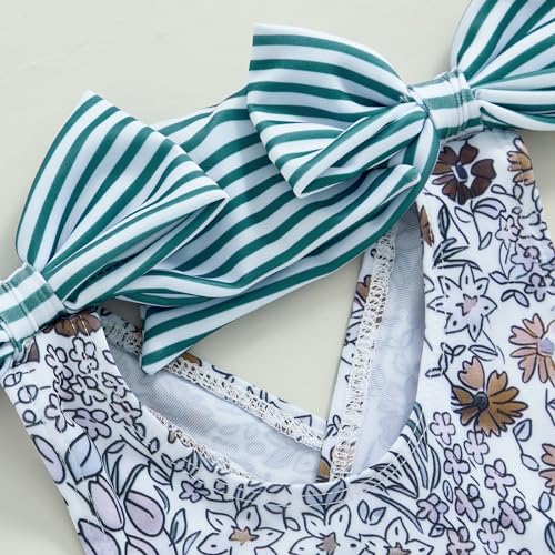 Image of Toddler Kids Girl One Piece Swimsuit Floral Sleeveless Backless Swimwear Bowknot Ruffled Bathing Suit Beachwear