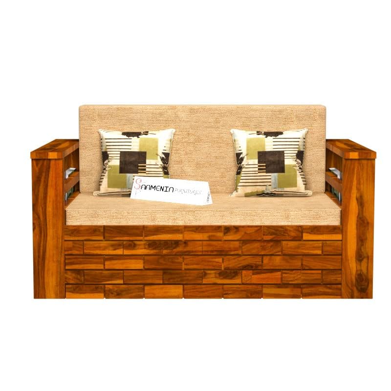 Image of Mamta Furniture Solid Sheesham Wood Sofa Cum Bed Furniture Set with Storage and Cushions for Living Room | Bedroom | Drawing Hall Honey Finish Queen