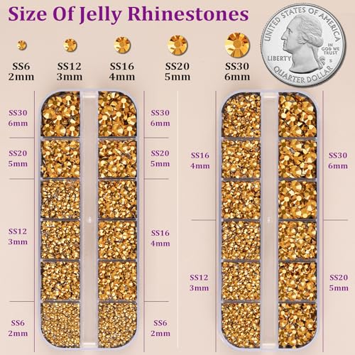Image of Resin Jelly Rhinestones for Crafting with B7000 Jewelry Glue, 2 Boxes Gold Flatback Crystals with 3Pcs 10ml Glue, Bedazzling Non Hotfix Gems for DIY Tumblers Clothing Shoes Manicure