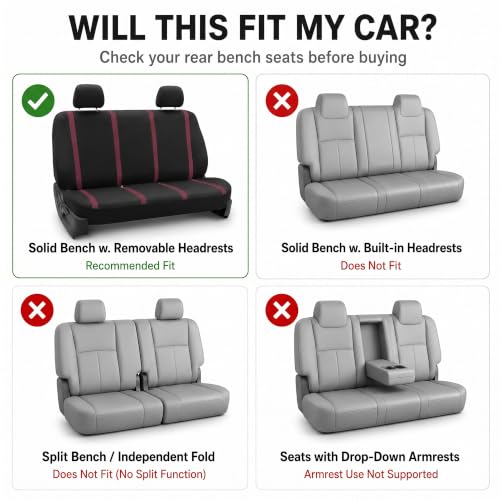 Image of FH Group Car Seat Covers Rear Set Cloth - Car Seat Covers with Removable Headrest,Universal Fit,Automotive SeatCovers,Washable Car SeatCover for SUV,Sedan,Van Burgundy