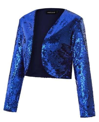 Image of MINTLIMIT Women's Sequin Shrug Bolero Long Sleeve Open Front Party Sparkly Cropped Cardigan Glitter Shiny Jackets