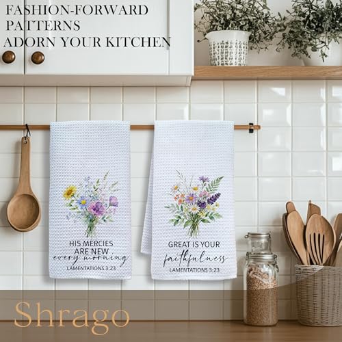Image of Christian Floral Kitchen Towels, Inspirational Flower Bible Verse Dish Tea Towels for Kitchen, Christian Gifts for Women Faith Decorative Hand Towel for Bathroom Decor, 16x24 Inch Set of 2