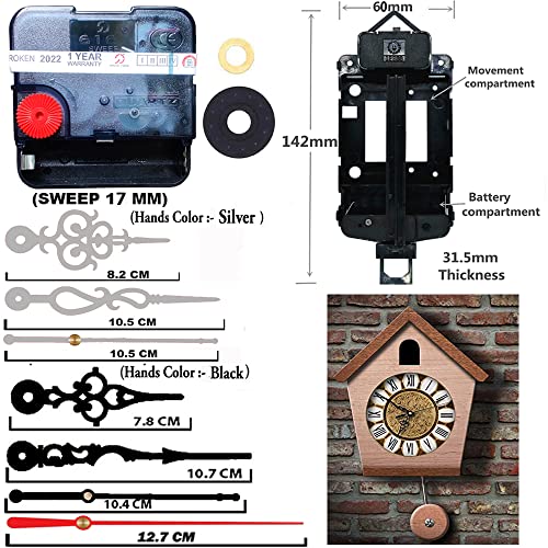Image of Silent Pendulum Type Quartz Clock Moviment Mechanism 17 MM Sweep Silent Motor DIY Kit (Needles : Antique Silver,Black,Red)