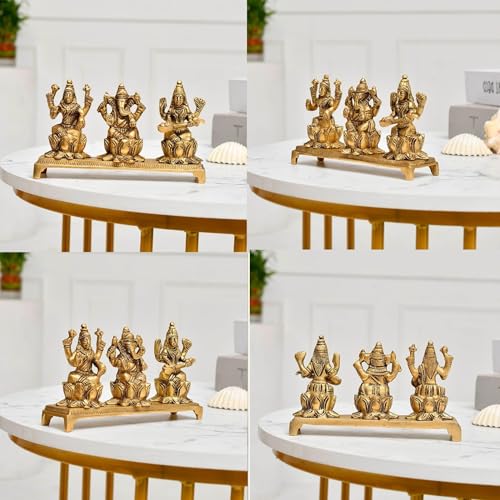 Estatua de Laxmi Ganesh Saraswati de bronce 5.5 in miniatura 5