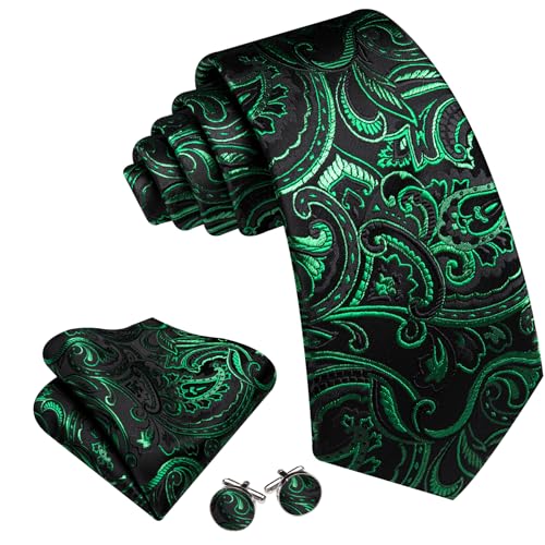 Image of Barry.Wang Men Tie Set Floral Paisley Silk Necktie Pocket Square Cufflinks Formal Wedding Party Business
