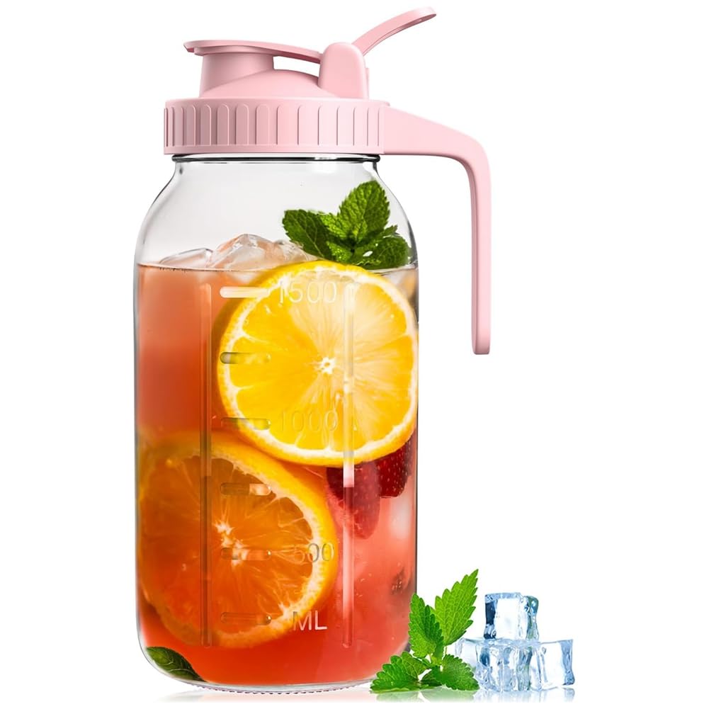 CTRLZS 64oz Glass Jar Pitcher with Lid,2 Quart Airtight Glass Water Jug,Leakproof Wide Mouth Jar Pitcher