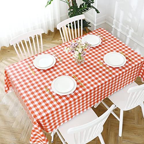 Romanstile Rectangle PVC Table Cloth Gingham Checkered Tablecloths Wipeable Plastic Tablecloth Waterproof for Christmas Party Birthday Picnic dining,Gingham fabric,Summer 55x78 inch, Red and White - Image 6