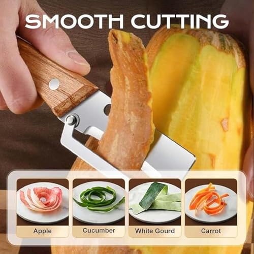 Image of Multi-Functional Stainless Steel Vegetable Peeler with Wood Handle & Bottle Opener | Single Blade Peeler for Fruits & Vegetables | Sharp, Durable & Easy-Grip Kitchen Tool (1 Pc)