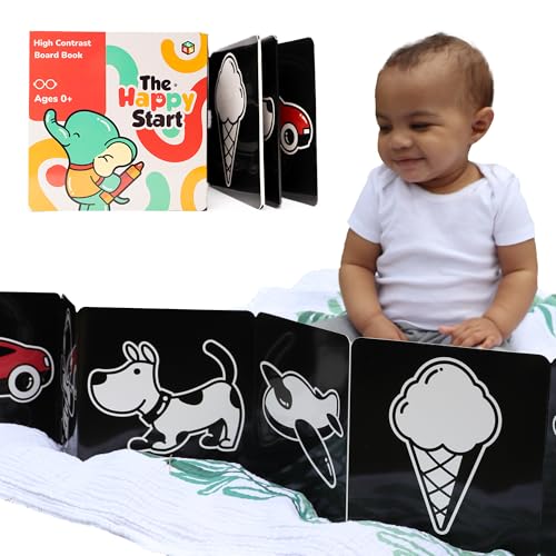 Image of Happy Start Award-Winning High Contrast Board Book - Newborn Black & White Baby Cards, Easy to Clean, Hospital Approved, Stands on Its Own, Tummy Time Toy, Ages 0+ (English)