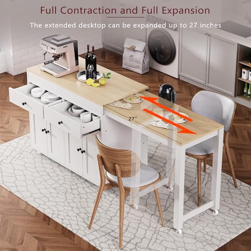 Image of 74.5 inch Kitchen Island with Extendable Table, Rolling Kitchen Island
