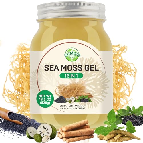 Sea Moss Gel 16 in 1 - Irish Sea MossGel 18.5OZ with Wildcrafted SeamossGel, Black Seed Oil, Burdock Root, Ashwagandha, Bladderwrack - Rich in Vitamins & Minerals - Non-GMO & Natural