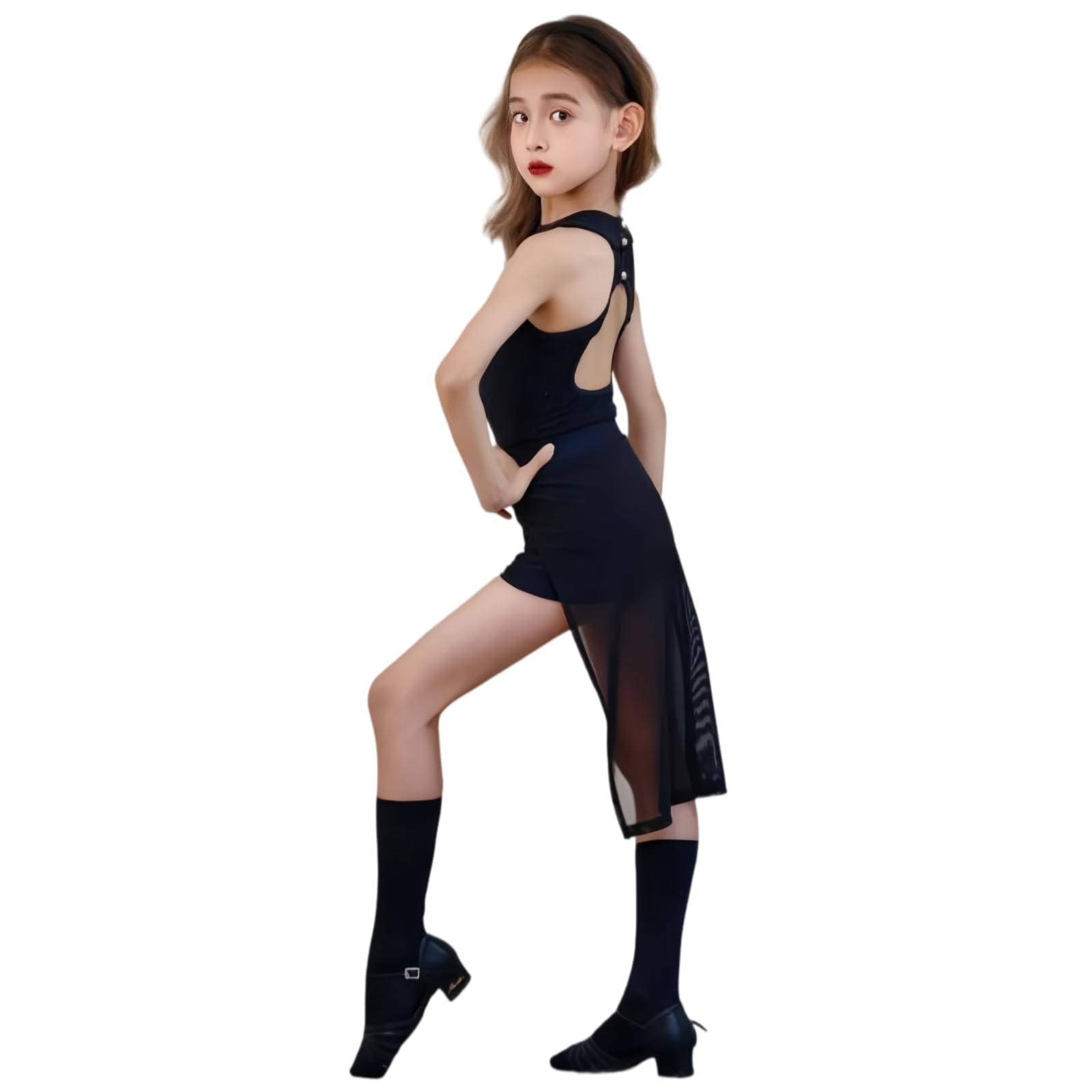 Completo Danza Latina Due Pezzi per Ragazze, Abbigliamento Ballo per Bambini | Top Da Danza Senza Maniche Scollo Rotondo Gonna Asimmetrica Per Salsa Cha Cha Rumba Tango Competizioni Allenamento