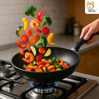 AKITAInk Set 4 Padelle Antiaderenti 16-20-24-28cm | Alluminio Leggero, Rivestimento PFOA Free, Fondo Antiaderente, Manici Soft Touch Made in Italy