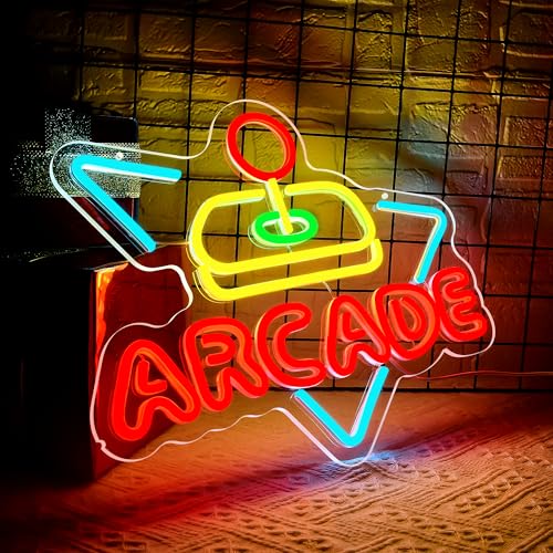 Image of Arcade Neon Sign for Wall Decor Gamer LED Light Up Sign for Game Room Gaming Neon Lights for Boys Bedroom Man Cave Garage Party Birthday Cool Gifts for Gamers Men Teen Boys Size 15.7*12.6in(GLND381)