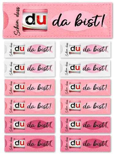 12 Stück Filz Gastgeschenke für Duplo Schokolade | 3 Designs - Schön dass du da bist Geschenke Tischdeko & Gastgeschenke zu Konfirmation Kommunion Taufe Erstkommunion & Firmung für Mädchen