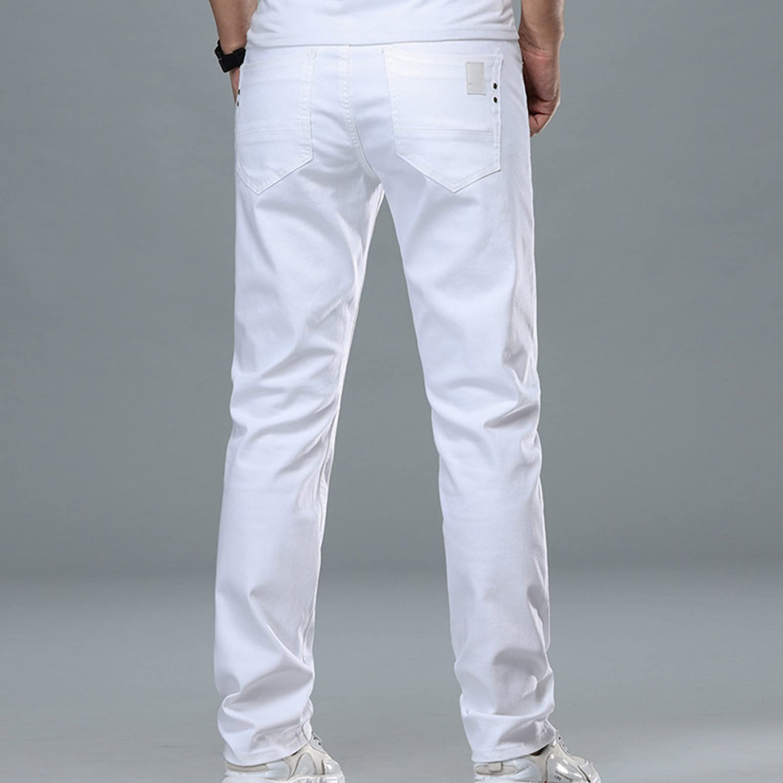 Men's Slim Fit Skinny Stretch Jeans Washed Solid Comfy Jean Trousers Classic Retro Straight Leg Denim Pants (White,36)