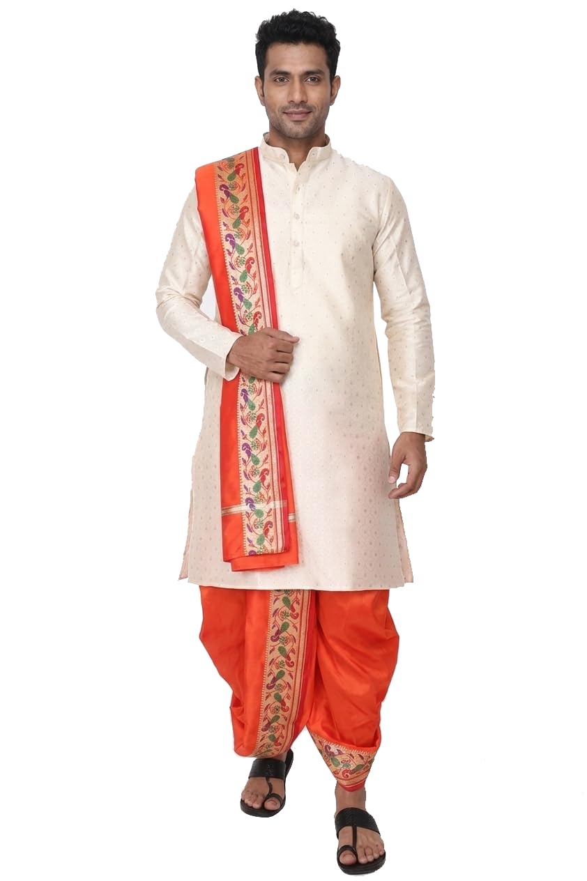 Mens Sherwani Style Dhoti Kurta Set with Stole | Wedding Sherwani for Men | Indo Western Dress for Men | Dulha Wedding Dress-image-17