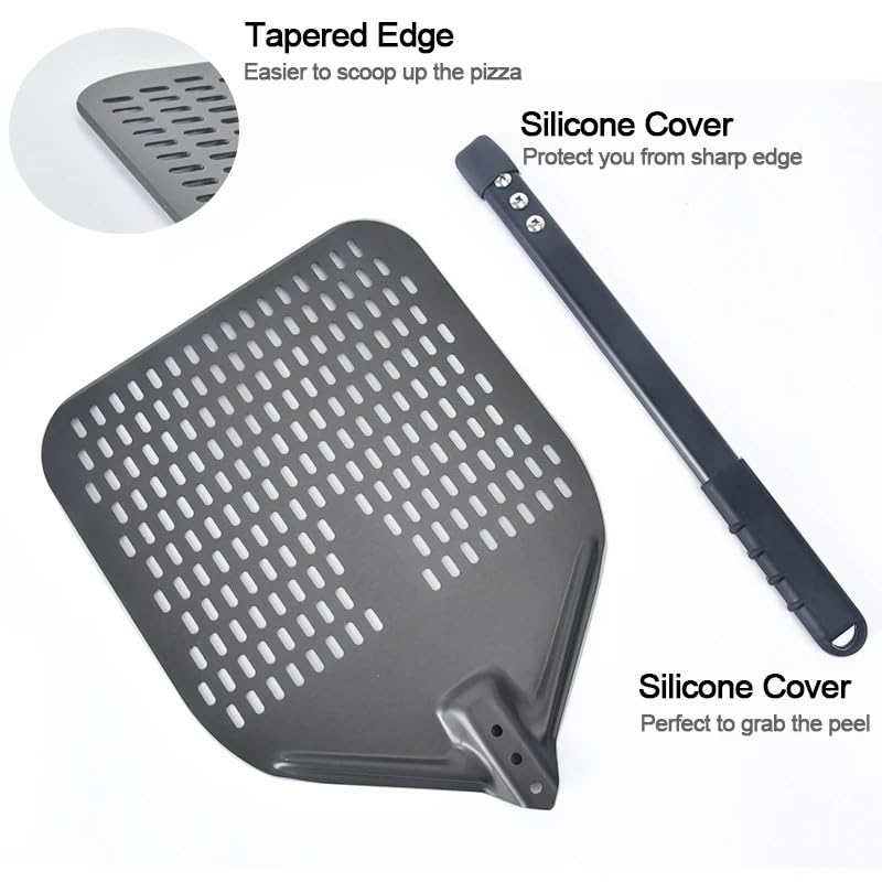 Pelle Pizza Pelle à pizza rectangulaire perforée avec pelle rotative en aluminium(12 inch 8 inch)