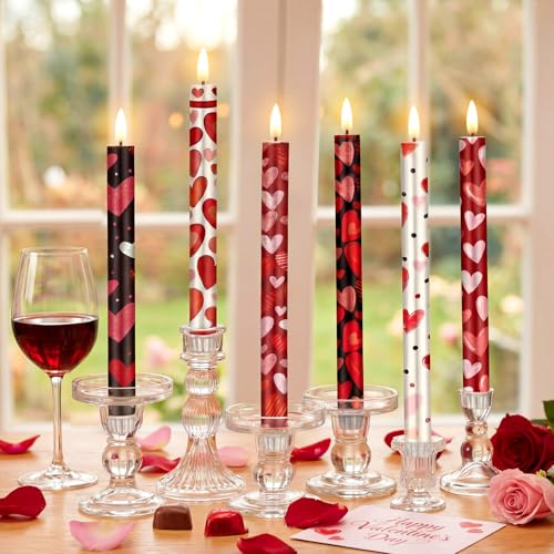 Image of Aurelema 6 Pcs Valentines Day LED Flameless Candle Set Valentine Day Flameless Taper Candles with Heart Battery Operated Seasonal Celebration with Remote for Wedding Romantic Night