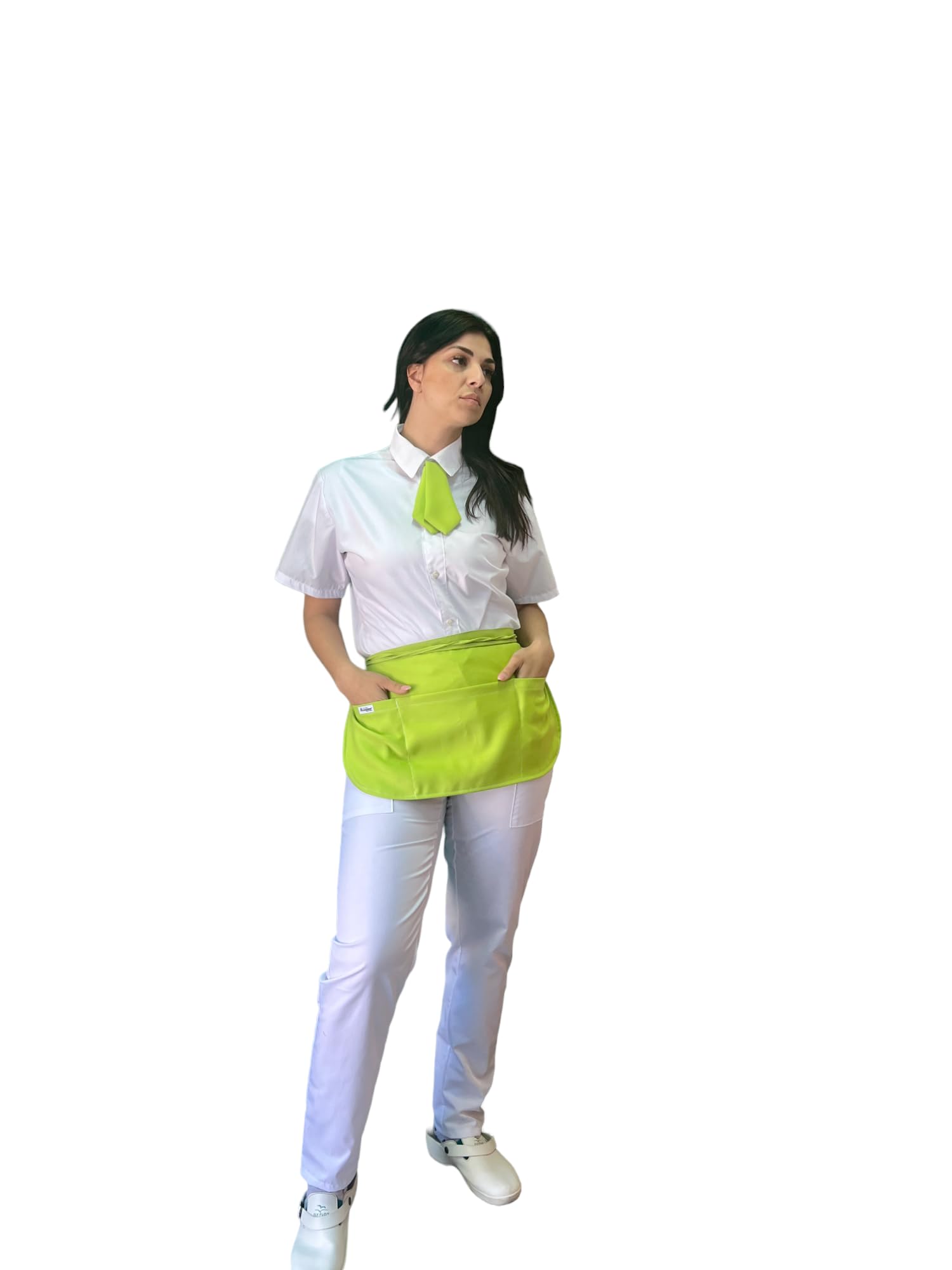 Delantal corto de cocina, 10 unidades, verde manzana para bar, restauración, barista, hotel, lavaplatos, uniforme de trabajo, hombre y mujer, verde manzana, Talla única