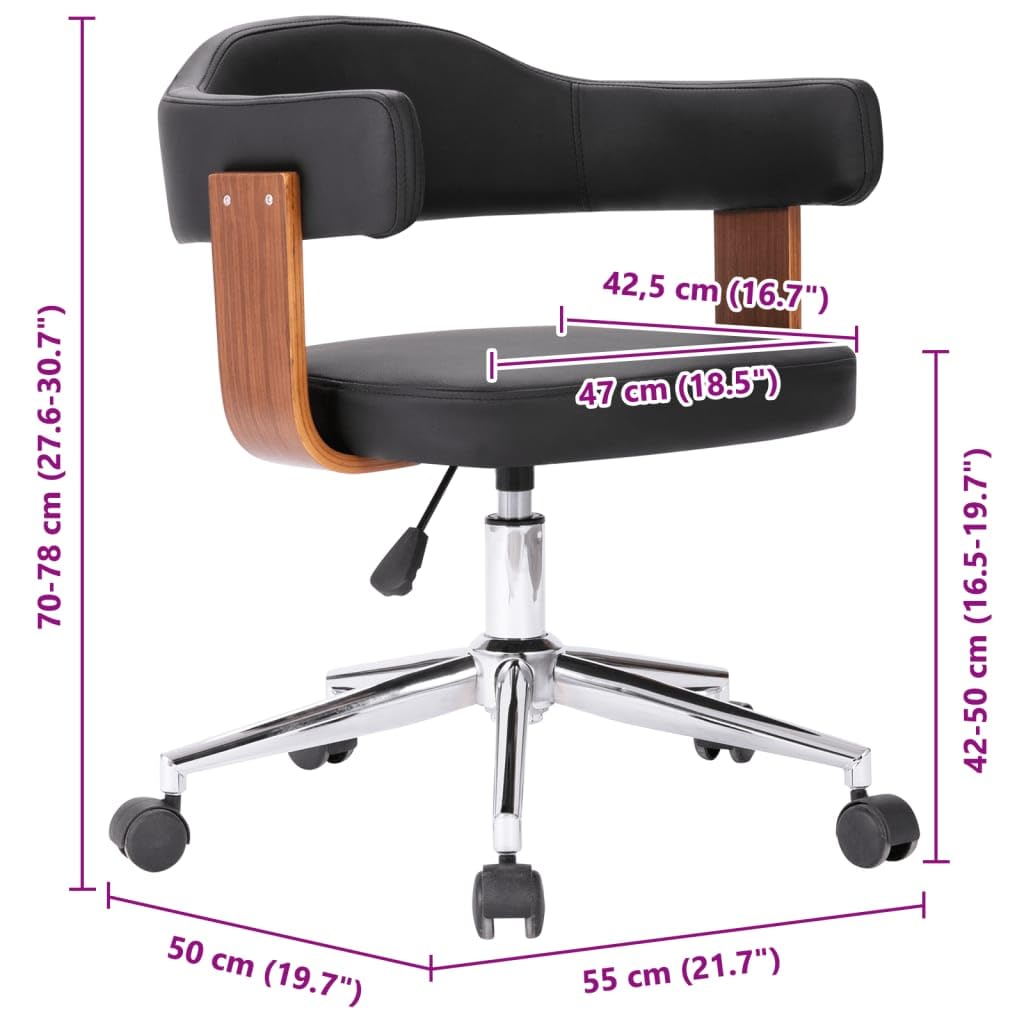 Juego de 2 sillas de comedor giratorias de piel sintética y madera curvada, giratoria 360 grados, con muelle de gas, altura ajustable, diseño moderno para salón o oficina