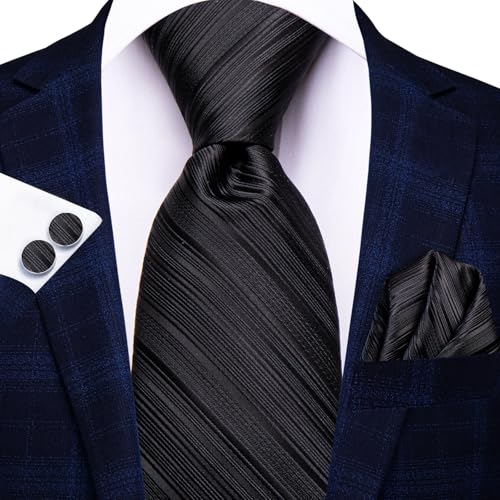 Image of Hi-Tie Men Ties Sets Silk Stripe Paisley Necktie Pocket Square Cufflinks for Business Wedding