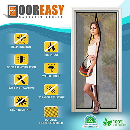DOOREASY Fiberglass Mesh Magnetic Screen Door (Black, 39x83 inches),Anti Mosquitoes Door Curtain with Top-to-Bottom Seal, Snaps Shut Like Magic for a Hands-Free Bug-Proof fly screen