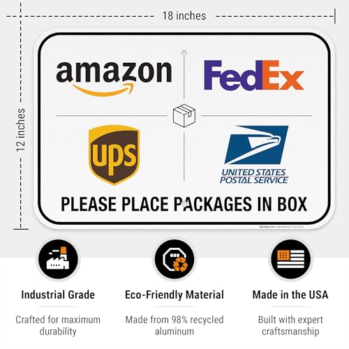 Image of Package Delivery Sign, Please Leave Packages Here Sign, FedEx, Amazon, UPS, USPS, 12x18 Inches, 3M EGP Reflective .080 Aluminum, Fade Resistant, Made in USA by Sigo Signs