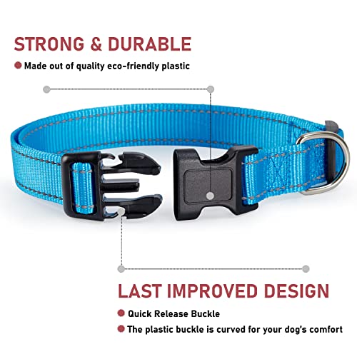 Image of Reflective Dog Collar with Buckle Adjustable Safety Nylon Collars for Small Medium Large Dogs, Blue L