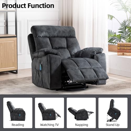 Image of CANMOV Large Power Lift Recliner Chair with Massage and Heat for Elderly Big and Tall People, Overstuffed Wide Recliners with 2 Cup Holders, Side Pocket and USB Port, Grey