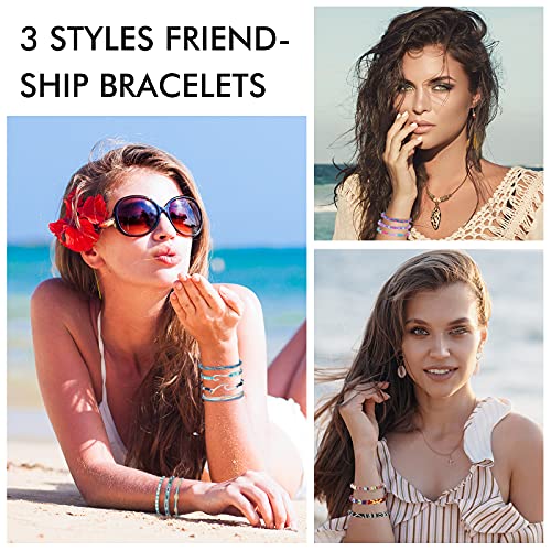 Henoyso 57 Pieces Surfer Strand Wave, Braided Stretch Friendship Woven Rope Bracelets Adjustable Waterproof Handmade Wax Wrap Anklet Sunflower Beach Bracelets For Girls Women (Summer Style) #TOP2