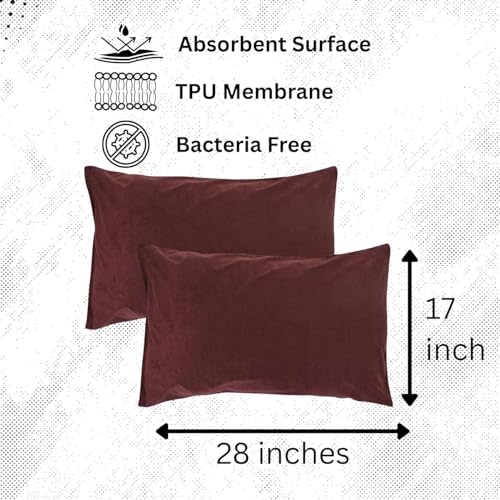 Image of Waterproof Terry Cotton Pillow Protector Cover with Zippered Closure | 18X28 Inch Standard Size Pillow Cover, Set of 2 | Dustproof Bedding Pillowcase for Protection (Coffee)