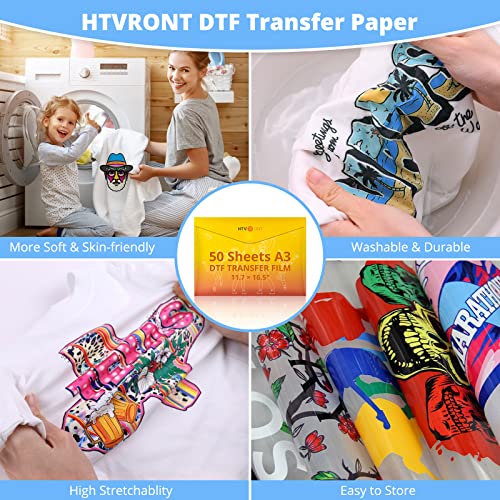 Htvront Dtf Transfer Film For Sublimation - 50 Sheets Of A3 (11.7×17") Dtf Paper For Inkjet Printers, Direct To Film Transfer Paper For Cotton T Shirts, Easy To Use, Vivid Colors, Easy To Indentify #TOP3