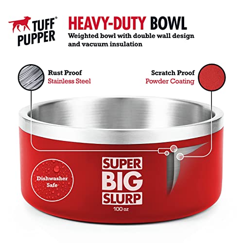 Tuff Pupper 100 oz Heavy Duty Insulated Bowl for Large Dogs | Stainless Steel Pet Bowl Holds 12 Cups Food / 90oz Water | Dishwasher Safe Dog Bowl | Non-Slip Rubber Base | Durable Powder Coated Colors - Image 3