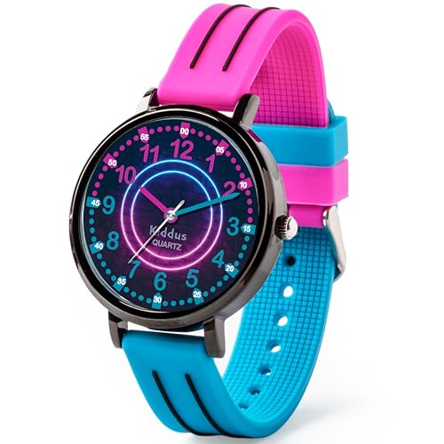 Kiddus Lernuhr für Kinder, Analoge Armbanduhr für Jungen und Mädchen ab 5 Jahren, Waterproof 5ATM, Geschenk für Mädchen zum Lernen