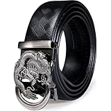 Barry.Wang メンズ ラチェットベルト、本革ベルト 1 3/8インチ 自動バックル カーニバルドレス カジュアル、フィットするようにトリム, ドラゴンブラック。, 51.2'' Long(Waist Size 37''-45'')