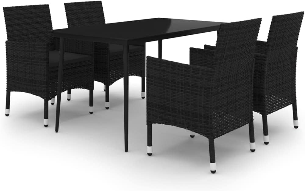 vidaXL Patio Dining Set 5 Piece with Cushions Garden Outdoor Lawn Yard Terrace Balcony Table and Chair Seat Seating Furniture Poly Rattan and Glass