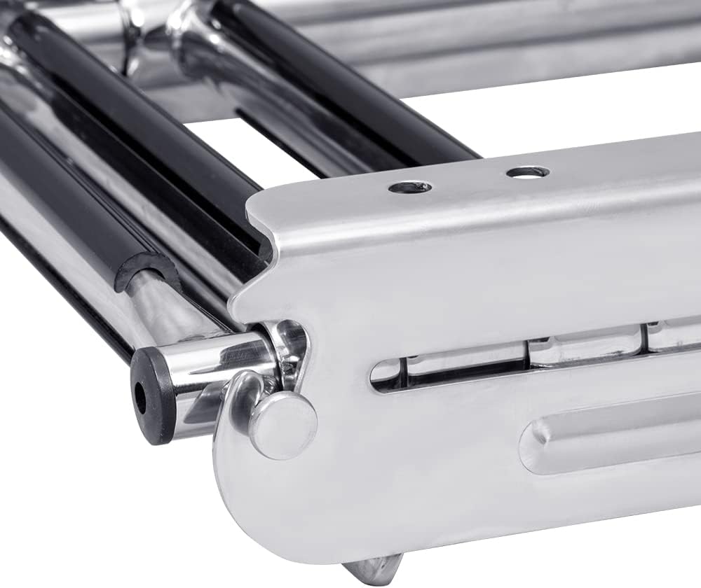 White Water - Spring Loaded 3 Step Under Platform Boat Ladder – Folding 316 Stainless Steel Flush Mount Marine Boarding Step for Swim Deck Access – Compact Retractable Design B00301UHK-316