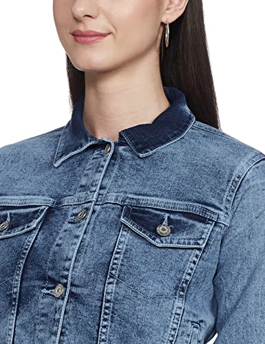 Image of Max Women's Textured Standard Length Denim Jacket With Flap Pockets