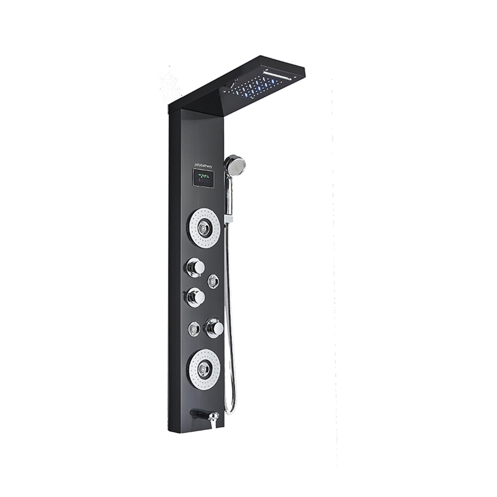 Soywim Black 8006 Shower System, Shower Panel Column ， Massage Jets Mixer Faucet，Big Screen Blue Light Rainfall And Waterfall Head Stainless Steel(Black 8006)