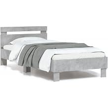Concrete Grey Bed Frame with Headboard and RGB LED Lights, 90x200 cm Engineered Wood Platform Bed Frame with Plywood Slats for Full Size Mattress Bedroom Furniture