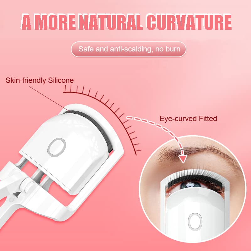 Heated Eyelash Curler, BYVUTE Regular Electric Lashes Curler with Sensing Heating Silicone Pads No Pitching Curler Long Lasting Two Temperature Settings Rechargeable with Pouch 2