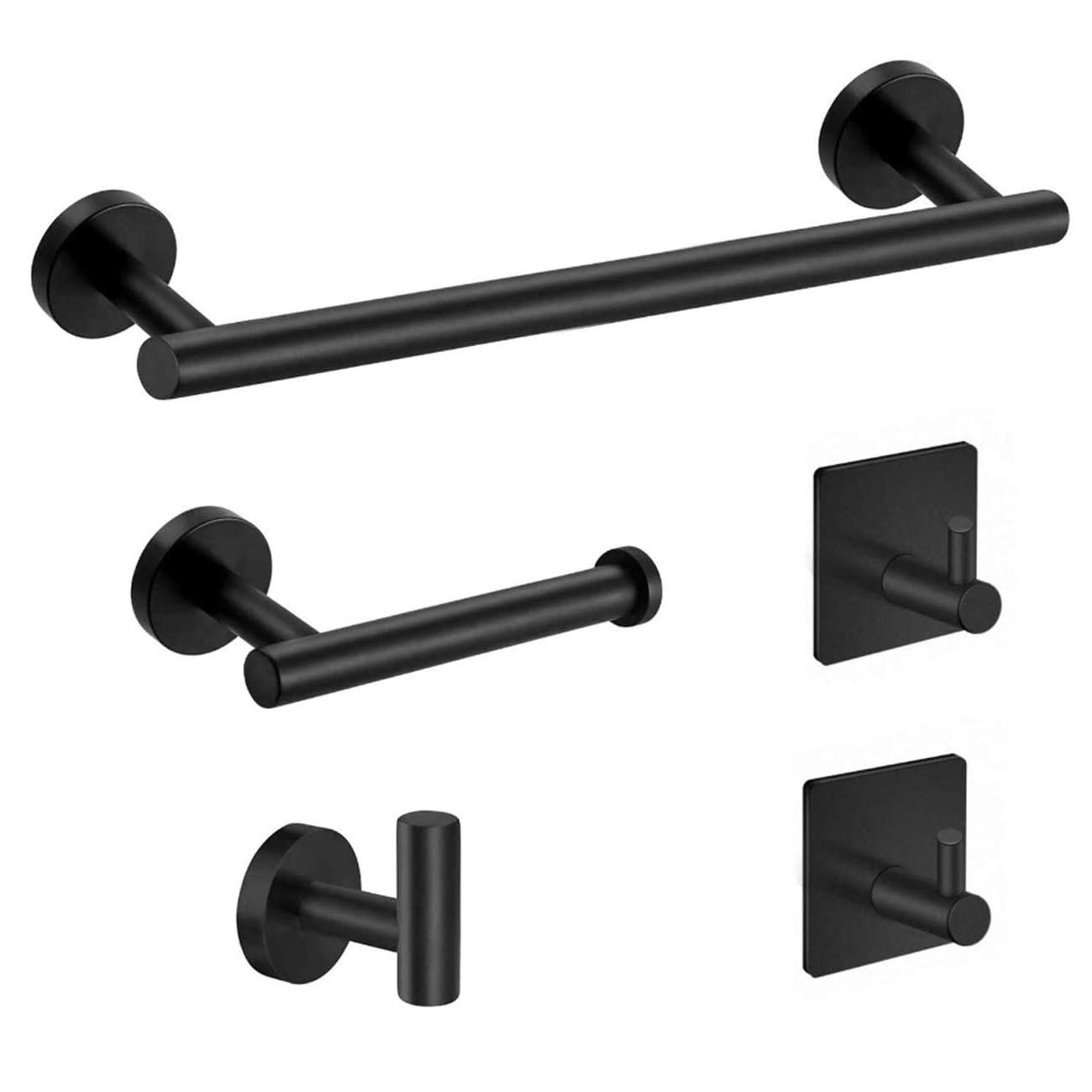 EAONE 7 Pieces Bathroom Hardware Set Accessories, 304 Stainless Steel Hand Towel Bar Toilet Paper Holder Washcloth Towel Rack Rod Classic Wall Mounted Ring Holder and Hooks, Matte Black