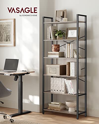 Image of VASAGLE 6-Tier Bookshelf, Bookcase with Steel Frame, Book Shelf for Living Room, Home Office, Study, 11.8 x 31.5 x 73.2 Inches, Industrial Style, Heather Greige and Ink Black ULLS082B02