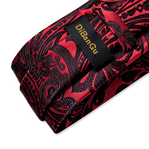 Image of DiBanGu Paisley Ties for Men Silk Necktie and Pocket Square Cufflinks Tie Clip Set Woven Classic Mens Tie for Wedding Party