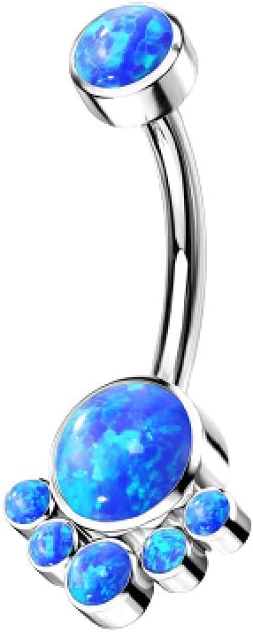 Pierced Owl - 14G G23 Implant Grade Titanium Internally Threaded Top Round Bezel Set Synthetic Opal Cluster Navel Belly Button Ring