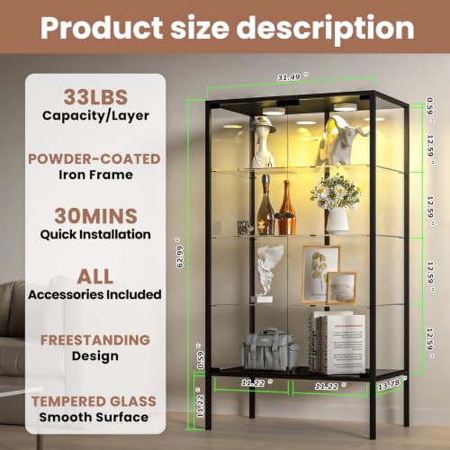 Image of LFT HUIMEI2Y 4-Tier Glass Display Cabinet with LED, Iron Frame Display Case